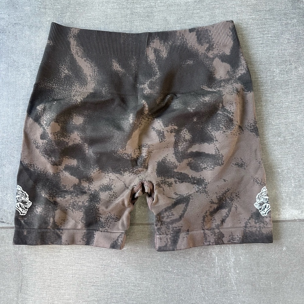 Darc Sport Women's Athletic Shorts in Brown and Black Tie-Dye